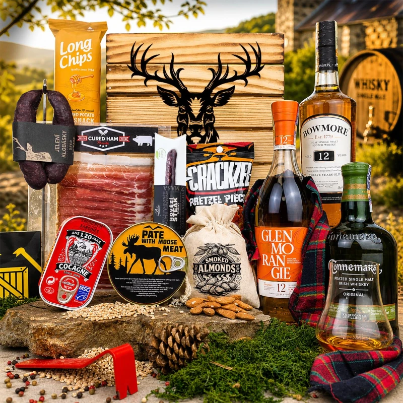 ✔️ Opálená darčeková debna s whisky v darčekovom balení