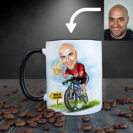 Hrnček s karikatúrou cyklisty