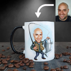 Hrnček s karikatúrou rybára