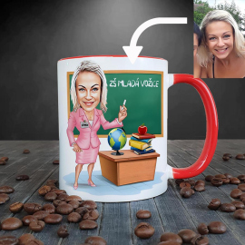 Hrnček s karikatúrou učiteľky