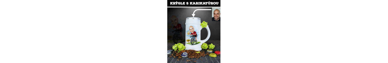 Pivné krýgle s karikatúrou obdarovaného